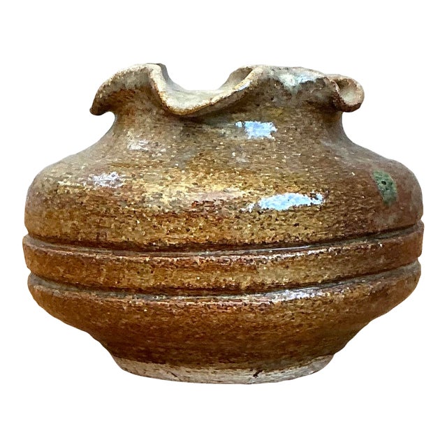 Vintage Original Studio Pottery Ruffle Vase For Sale
