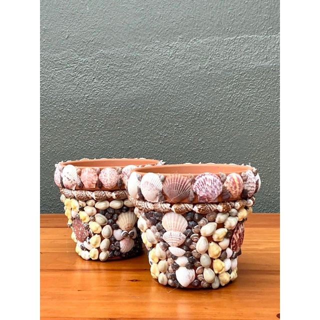 Vintage Shell Encrusted Terra Cotta Pots - A Pair For Sale - Image 12 of 12