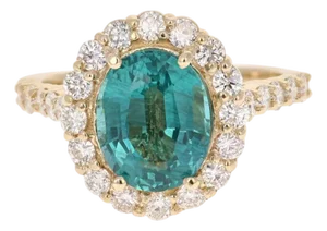 3.96 Carat Oval Cut Apatite Diamond 14 Karat Yellow Gold Engagement Ring, Size 7
