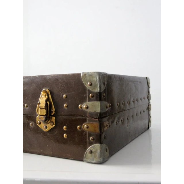 Vintage Metal & Wood Luggage Case For Sale - Image 4 of 6