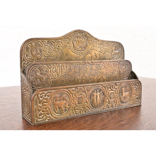 Art Deco Tiffany Studios New York Zodiac Bronze Letter Rack For Sale - Image 3 of 12