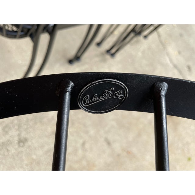 1990s Woodard Pinecrest Attributed Outdoor Wrought Iron Dining Set & Bench, 9 Pieces For Sale - Image 12 of 14