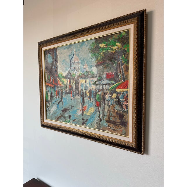1960’s Vintage Parisian Street Scene Oil on Canvas Painting, Signed For Sale - Image 4 of 12