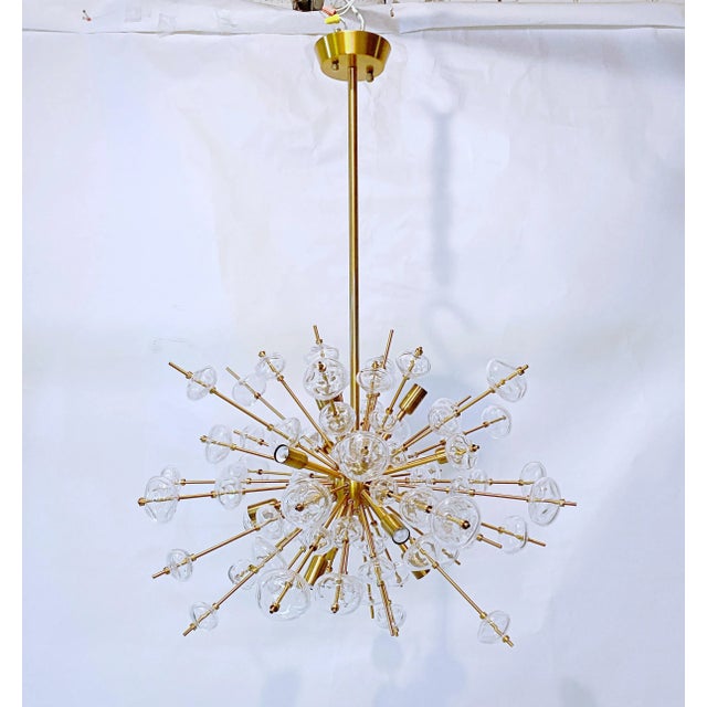 Modern Brass Sputnik Chandelier With Glass Orbs For Sale - Image 13 of 13