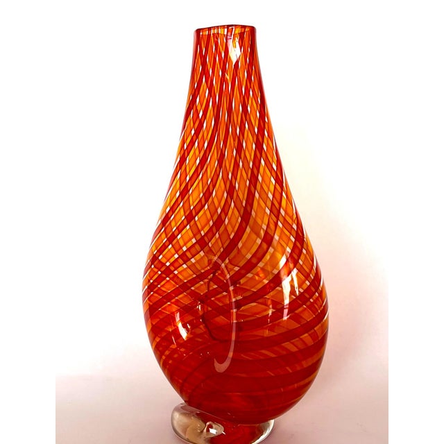 Handblown Art Glass With Reticello Pattern in Tangerine and Red in Murano Style For Sale In Chicago - Image 6 of 14