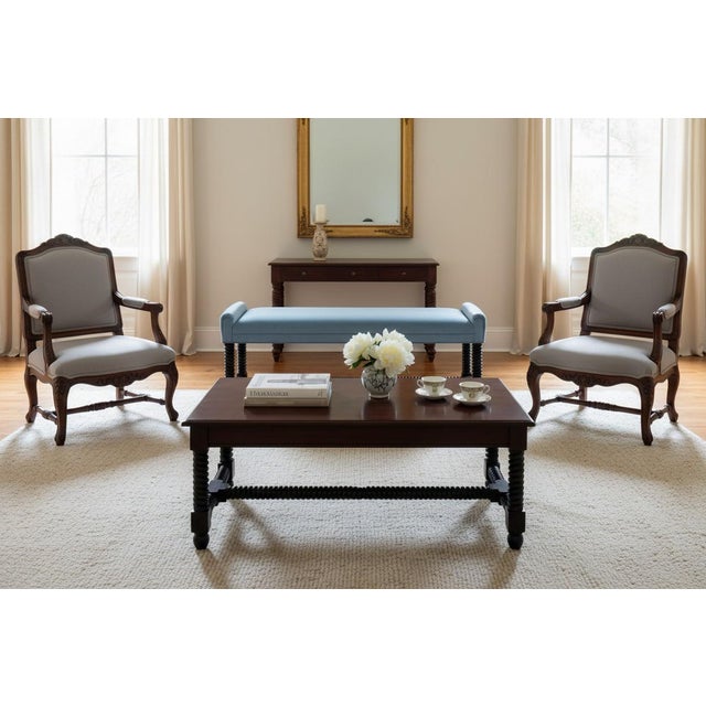 Sky Blue 1970s Jacobean Revival Barley Twist Velvet Upholstered Bench For Sale - Image 8 of 13