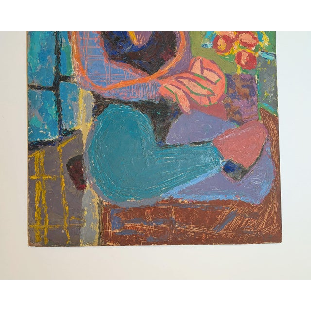 Expressionism Vintage Mid-Century Expressionist Seated Woman, Oil Painting on Board, Unsigned For Sale - Image 3 of 4