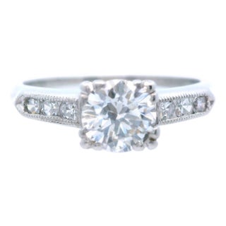 1930s Platinum Art Deco Diamond Engagement Ring, Size 4.5 For Sale