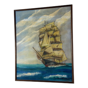 Vintage Ship Painting, Framed