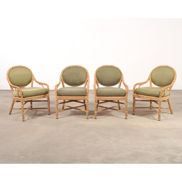 McGuire Set of Eight McGuire Organic Barley Twisted Rattan Dining Chairs For Sale - Image 4 of 18
