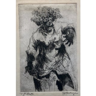 Jan Roelf Mensinga, Dutch Fantastic Modern Etching, Jan Mensinga Old Master Style Wine Maker, Grapes, 20.C For Sale