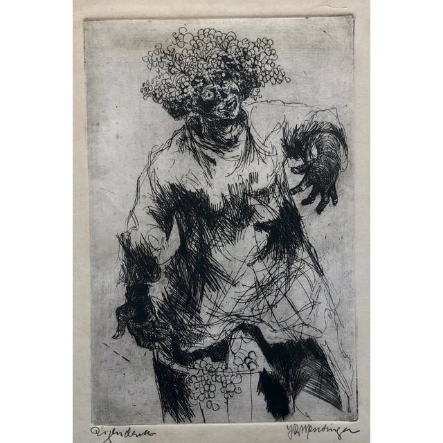 Jan Roelf Mensinga, Dutch Fantastic Modern Etching, Jan Mensinga Old Master Style Wine Maker, Grapes, 20.C For Sale