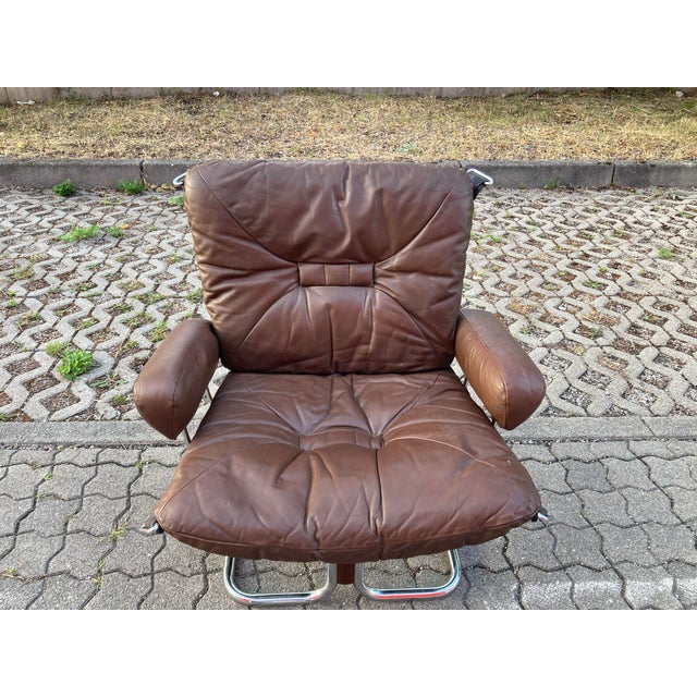 Mid-Century Modern Wing Wingback Brown Leather Lounge Chair by Harald Relling for Westnofa, 1970s For Sale - Image 3 of 16