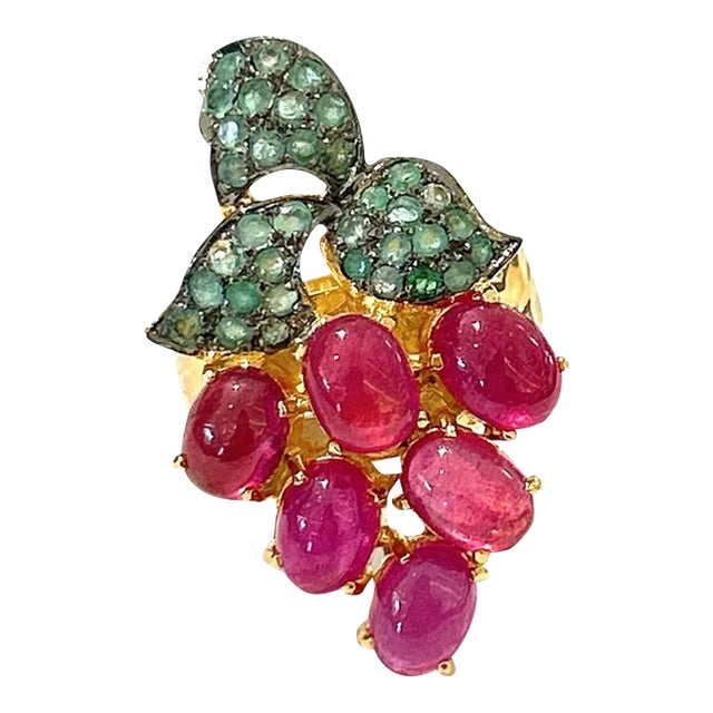 Bochic “Orient” Pearl & Multi Sapphire Vintage Cluster Ring Set 18k & Silver Size 10 For Sale