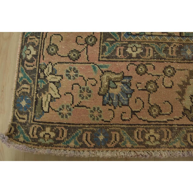 Tabriz Rug 9’3” X 9’2” Pink Wool Vintage Distressed Hand-Knotted Carpet For Sale - Image 12 of 15