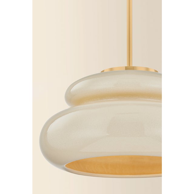 Ceramic Mitzi Pia 16 in. 1 Light Pendant in Aged Brass and Ceramic Butter Crackle Finish For Sale - Image 7 of 14