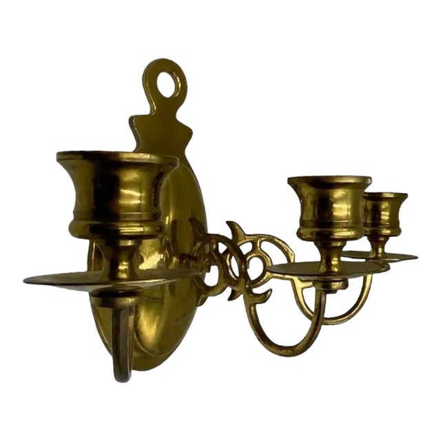 1960s Vintage Mid-Century Modern Brass Triple Arm Wall Sconce For Sale