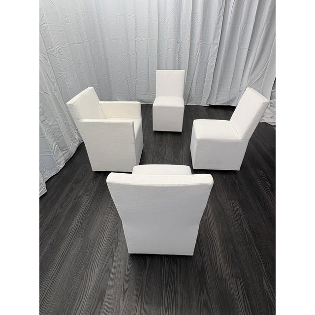 Curated Set of Four Rh Ellison Fabric Dining Chairs Perennials® Performance Textured Linen Weave — White Recessed Caster Bases For Sale - Image 13 of 18