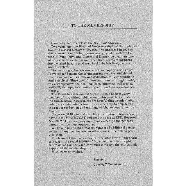 Traditional "The First Hundred Years of the Ivy Club 1879-1979: A Centennial History" 1979 Rich, Frederic C. For Sale - Image 3 of 12