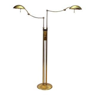 Vintage Postmodern Holtkoetter Leuchten Brass Double Swing Arm Floor Lamp For Sale