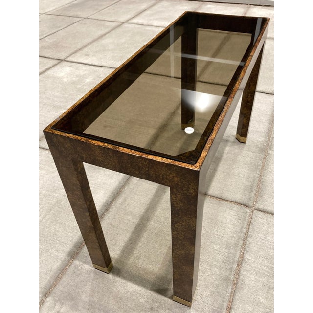 Wood Mid-Century Modern Henredon Faux Tortoise Shell Parsons Console Table For Sale - Image 7 of 13