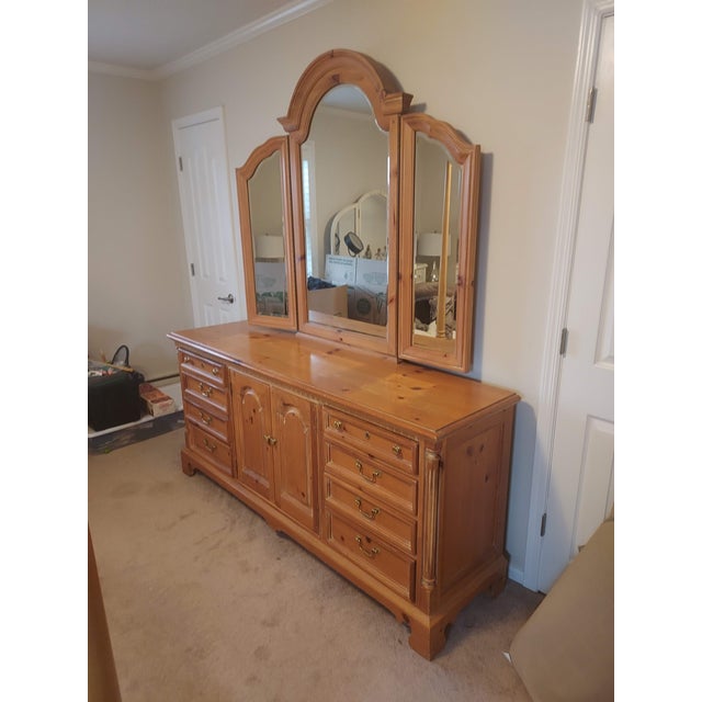 Thomasville 12 Drawer Triple Dresser With Trifold Mirror Chairish