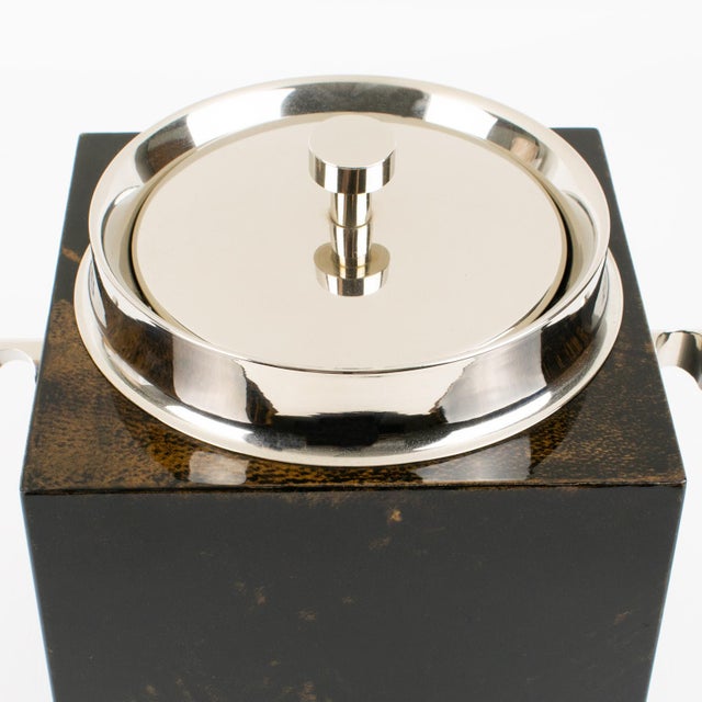 Aldo Tura Lacquered Goatskin and Chrome Metal Ice Bucket For Sale In Atlanta - Image 6 of 13