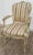 Painted Wood Arm Chair Vintage Venetian Style Carved Cream Green Floral Stripe For Sale - Image 13 of 13
