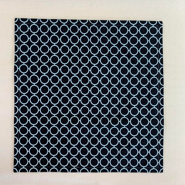 Contemporary Designer Vicki Payne Free Spirit Aqua & Black Circle Geometric Rings Pillow Covers- 21" Pair For Sale - Image 3 of 6