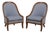 Pair of Baker Walnut Spoon Back Lounge Chairs For Sale
