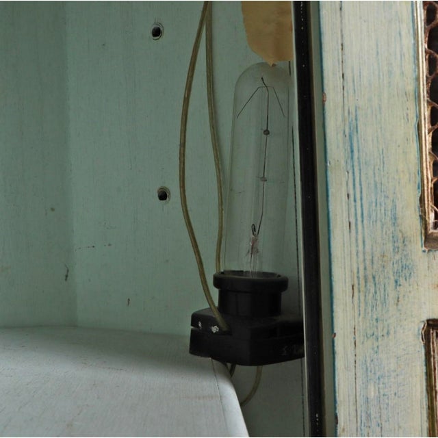 Cream Midcentury Painted Two-Door Cabinet- Lighted For Sale - Image 8 of 9