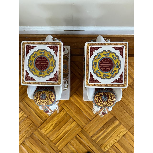 Hollywood Regency Pair of Vintage Wen Hing Ceramics Taiwanese Elephant Garden Stools / Pedestals For Sale - Image 3 of 10