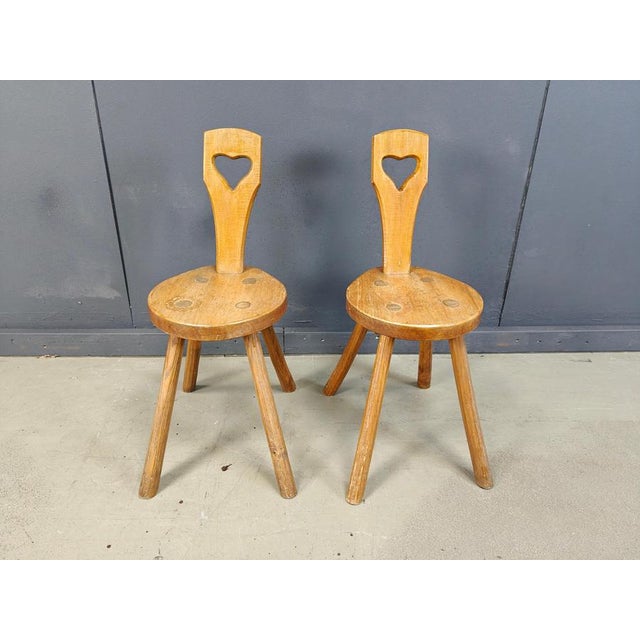 Brown Vintage Brutalist Heart-Shaped Side Chairs, 1960s, Set of 2 For Sale - Image 8 of 9