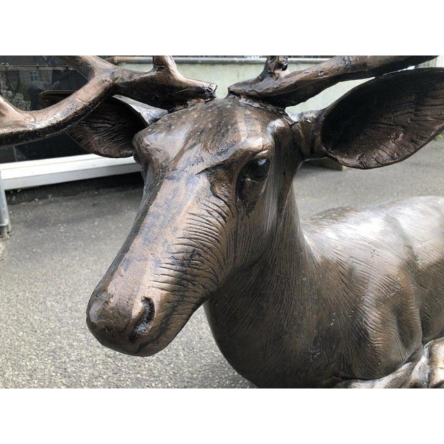 Metal Large Life-Size Reclining Stag Garden Sculpture in Bronzed Cast Aluminium For Sale - Image 7 of 9