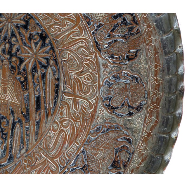 Syrian Etched Copper Charger with Scalloped Edge and Camel Motif For Sale - Image 4 of 8