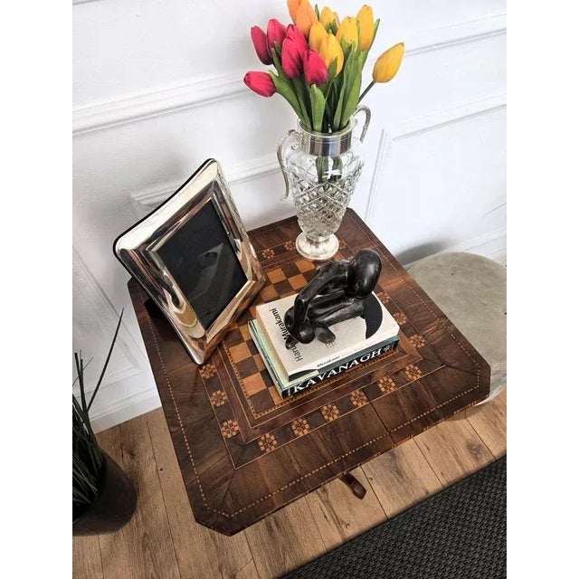 1950s Neoclassical Italian Biedermeier Walnut Inlay Game Table, 1950s For Sale - Image 5 of 11