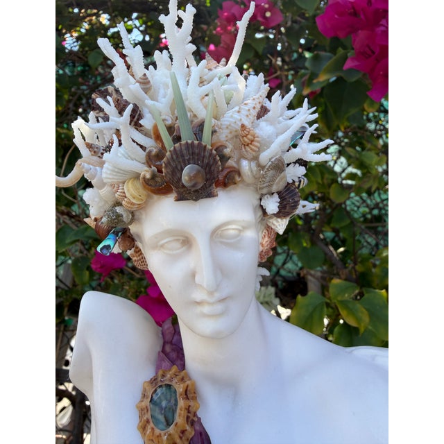 Christa's South Seashells Marble Bust of Hermes - filled with beautiful treasures from the sea including limpets,...