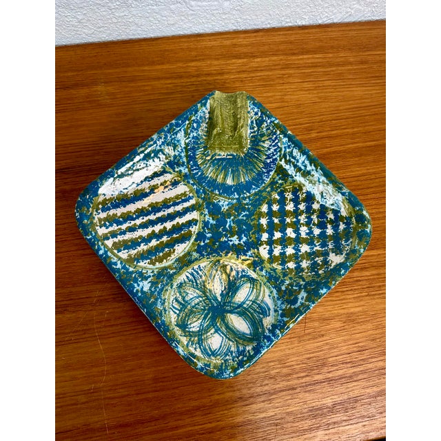 1960s Bitossi for Raymor Italian Mid Century Modern Blue and Green Ceramic Ashtray Catch All Dish For Sale In Tampa - Image 6 of 9