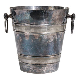 Mid 20th Century France Teal Silver Ice Bucket For Sale