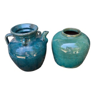 Chinese Antique Green Vase, Pair For Sale
