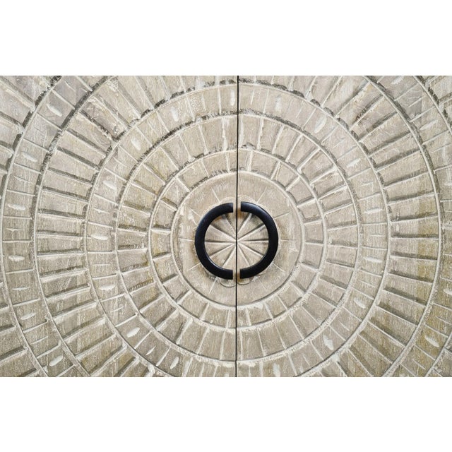 Wood Washed Double Medallion Carved Wood Credenza For Sale - Image 7 of 12