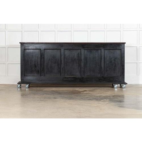 circa 1890 Large 19thC English Ebonised Mahogany Shop Counter / Dresser Base W240.5 x D49.5 x H93 cm Internal shelf depth...