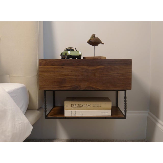 Floating Nightstand With Drawer, Solid Walnut Wall Mounted Bedside Table, Narrow Minimalist Bedroom Nightstand For Sale In Raleigh - Image 6 of 10
