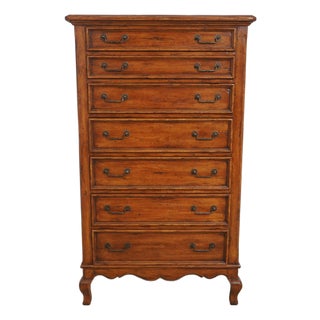 1990s Italian Style Distressed Finish 7 Drawer High Chest For Sale