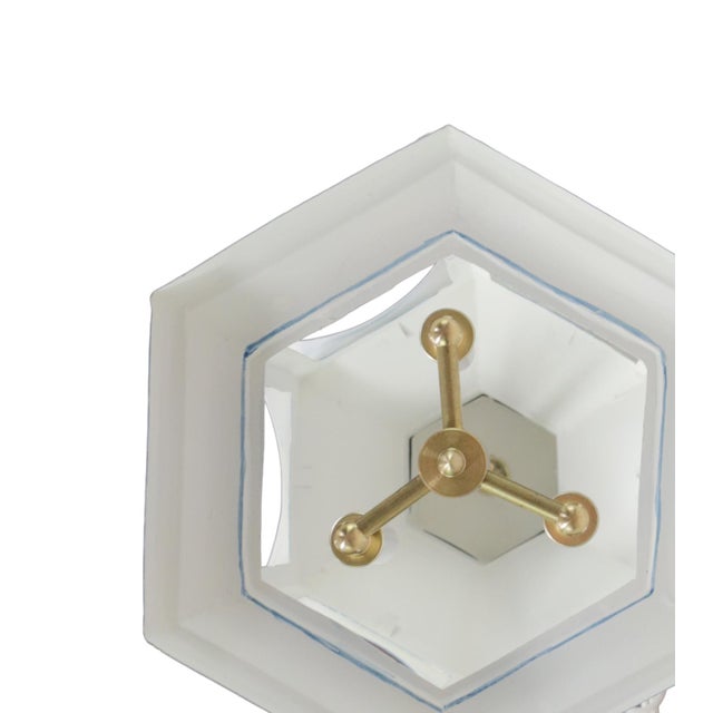 White A Three-Tiered Pagoda-Topped Lantern Chandelier Adorned With Blue Details and Gold Hanging Bells. For Sale - Image 8 of 9