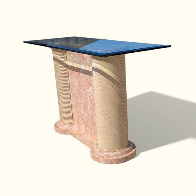 1980s Postmodern Tessellated Stone and Glass Console Table, 1980s, Marble For Sale - Image 5 of 18