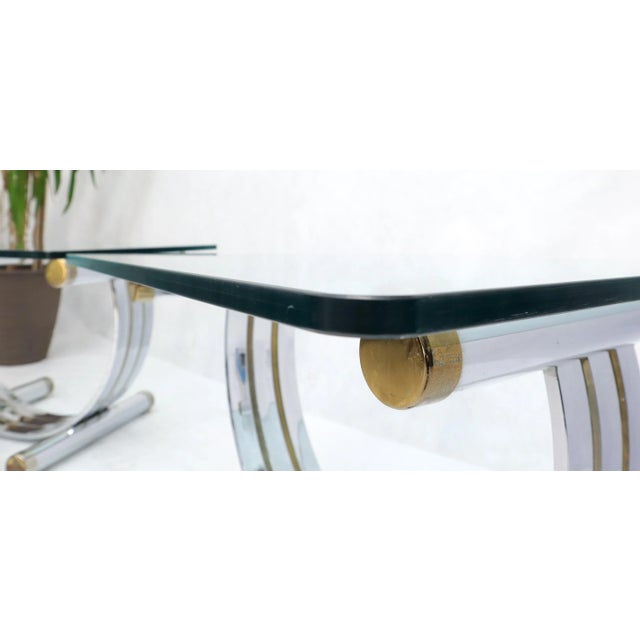 Pair of Chrome & Brass U Shape Bases Glass Top End Side Occasional Tables For Sale - Image 12 of 13