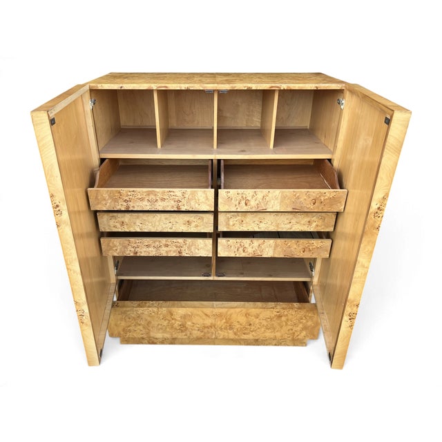 Gold 1970s Double Door Burl Wood Armoire Wardrobe in a Manner of Milo Baughman For Sale - Image 8 of 13