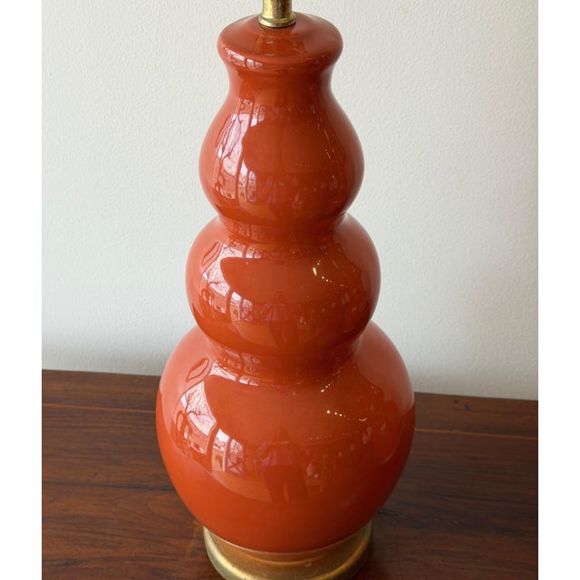 Mid-Century Modern Vintage Festoni Italian-Style Ceramic Gourd Lamps in Paprika Glaze - a Pair For Sale - Image 3 of 5