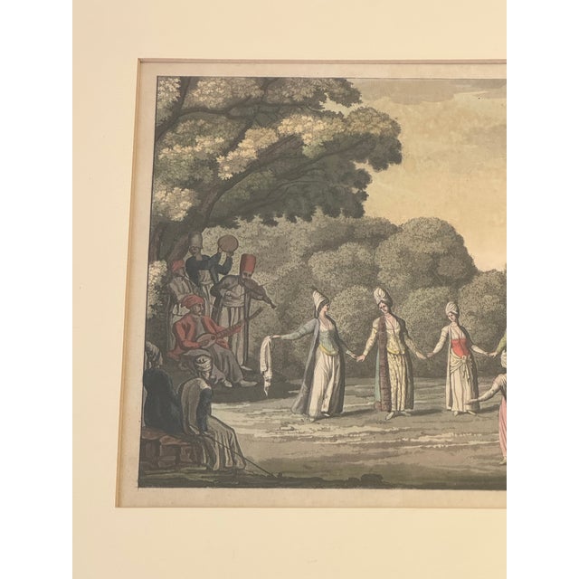 Antique Hand-Tinted Engraving | Ottoman Dance Scene by F. Raineri | Framed Orientalist Art Print For Sale - Image 4 of 12